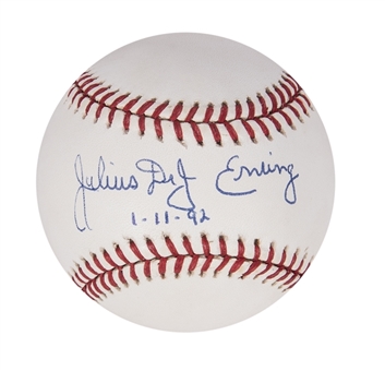 Julius Erving Signed & Inscribed Rawlings OAL Brown Baseball (Beckett)